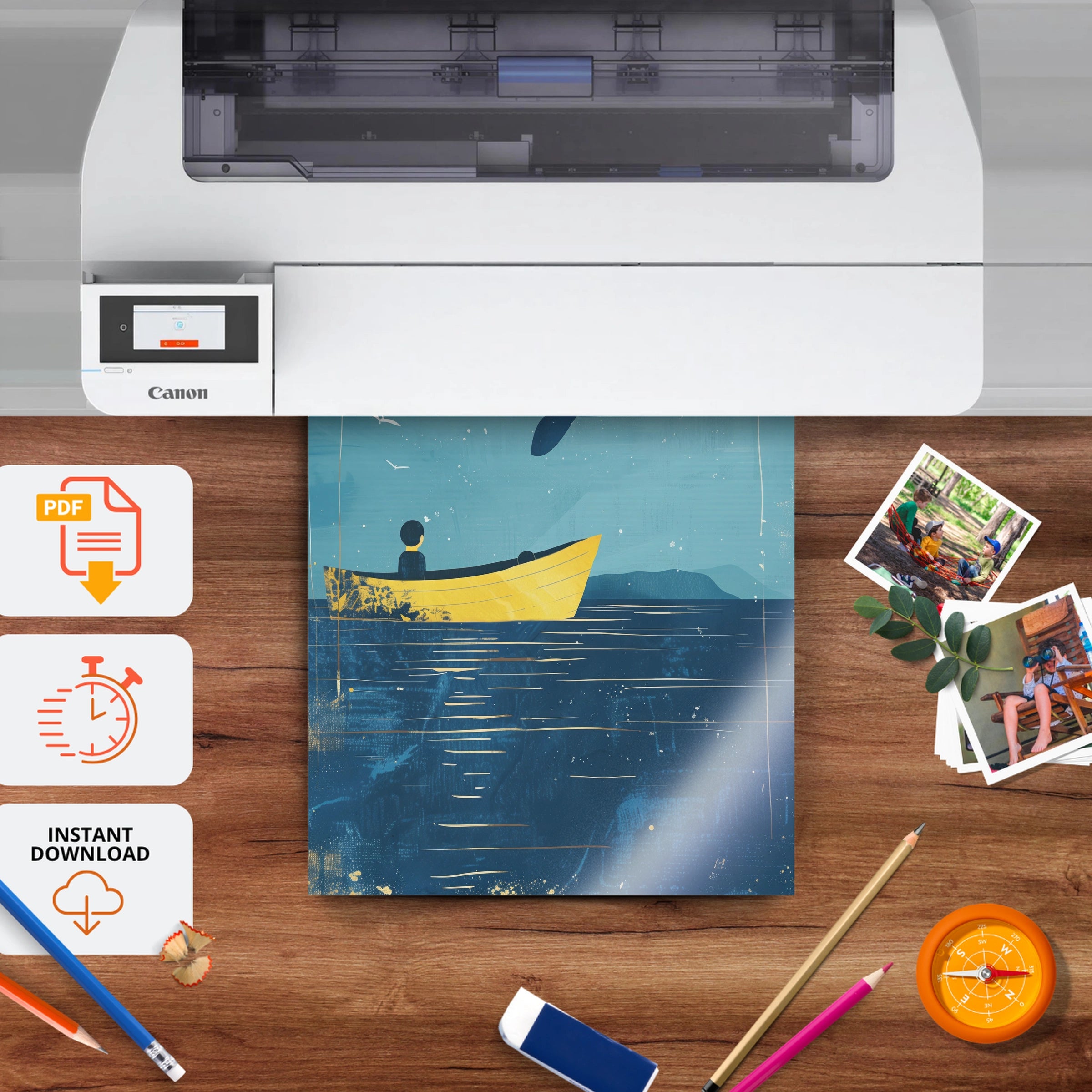 Whale and Boat Nursery Print - printable nursery wall art, instant download to print at home