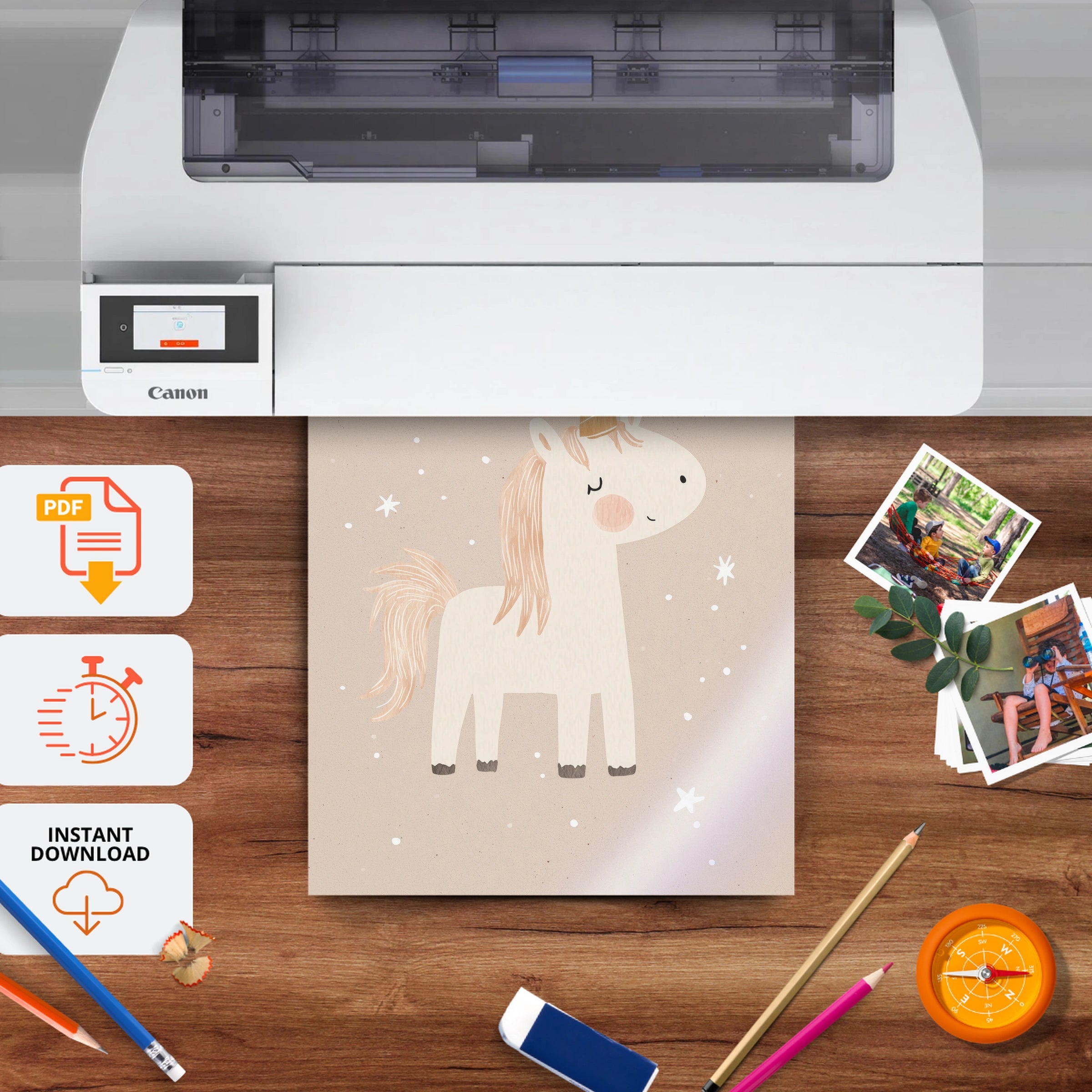 Whimsical Unicorn Nursery Print - printable nursery wall art, instant download to print at home