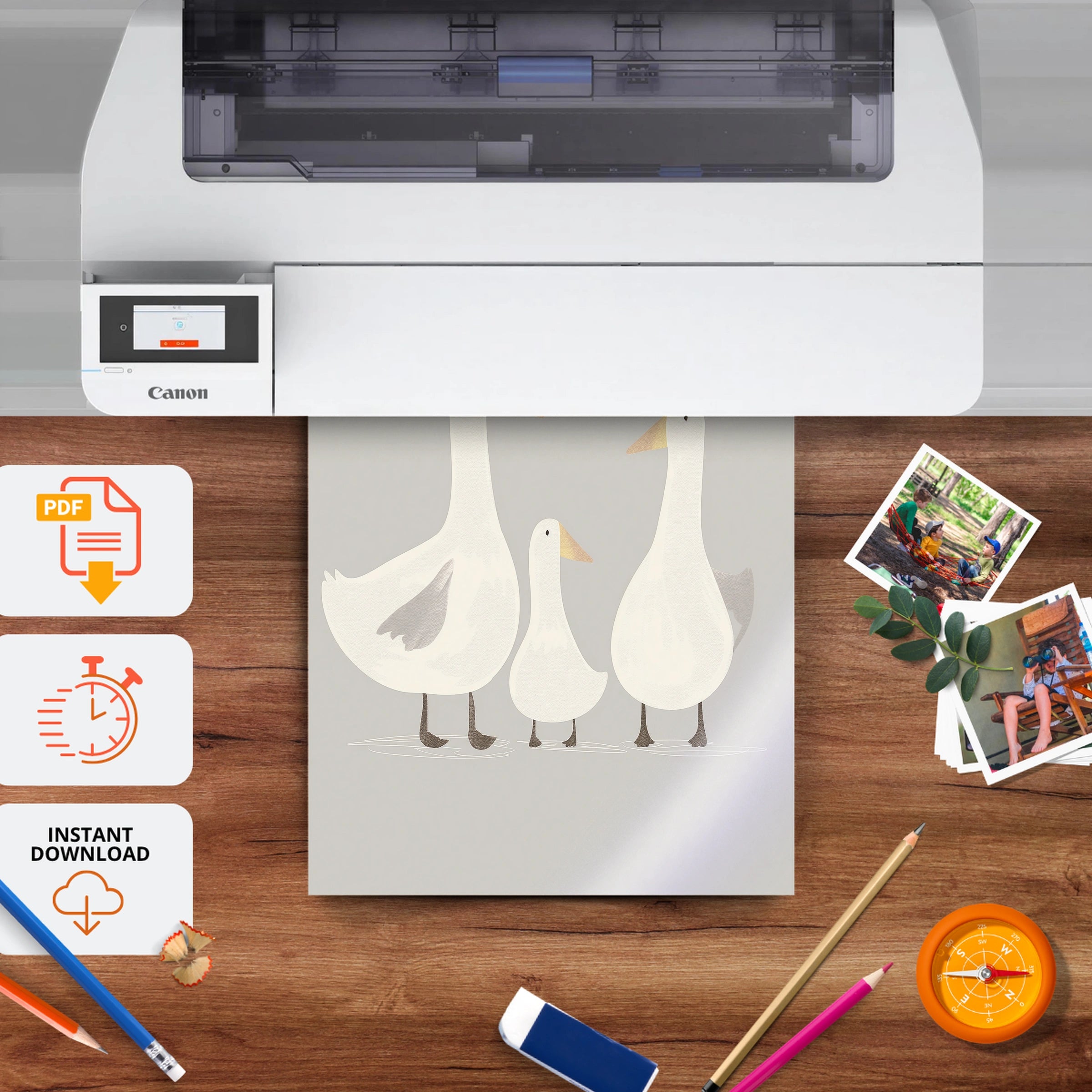 White Ducks Nursery Print - printable nursery wall art, instant download to print at home
