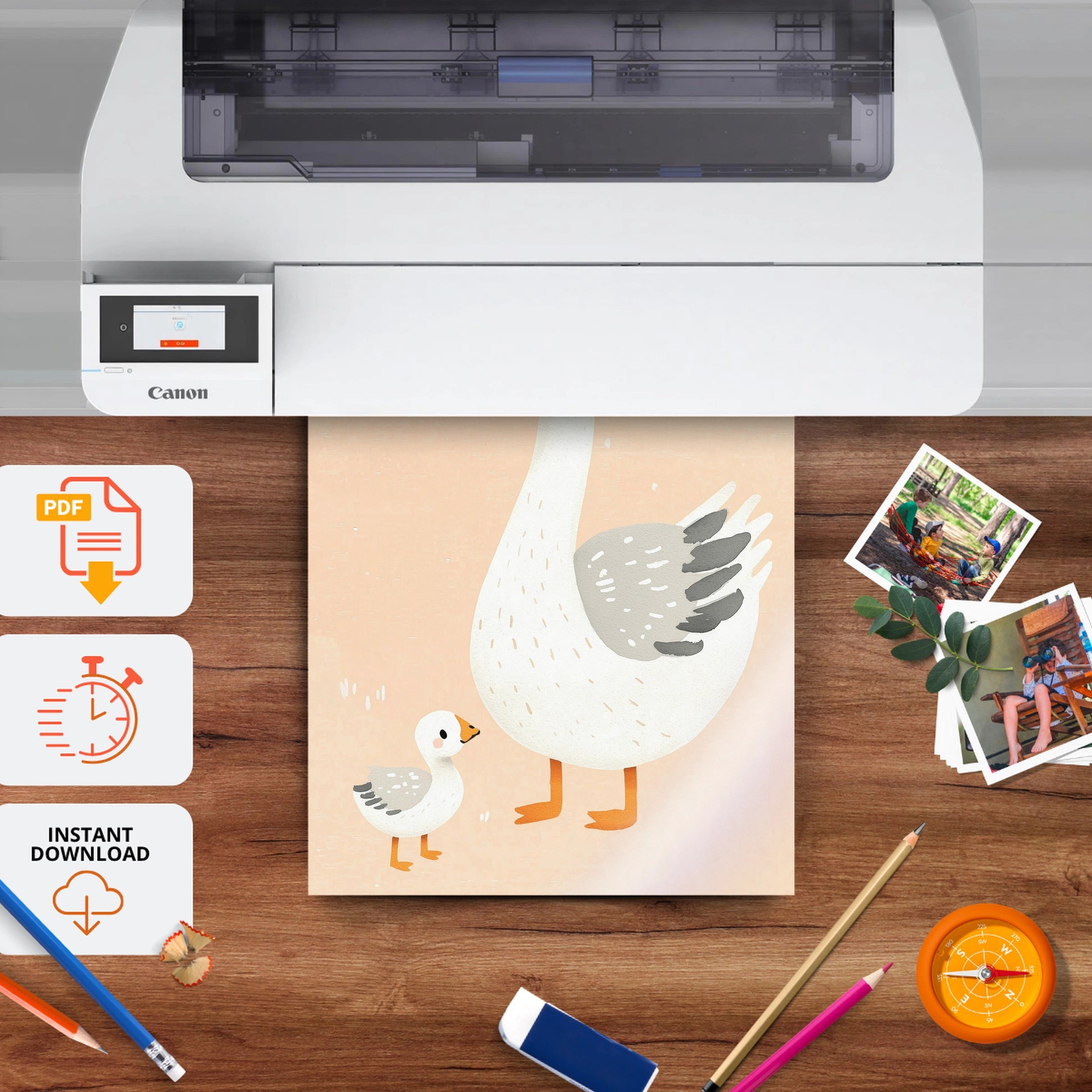 White Goose Nursery Print - printable nursery wall art, instant download to print at home