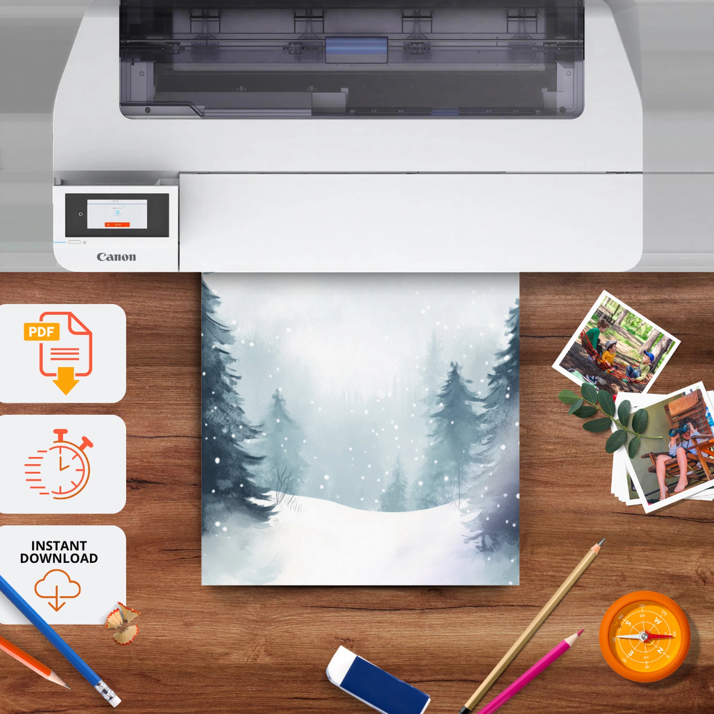Winter Forest Two Christmas Print - printable nursery wall art, instant download to print at home