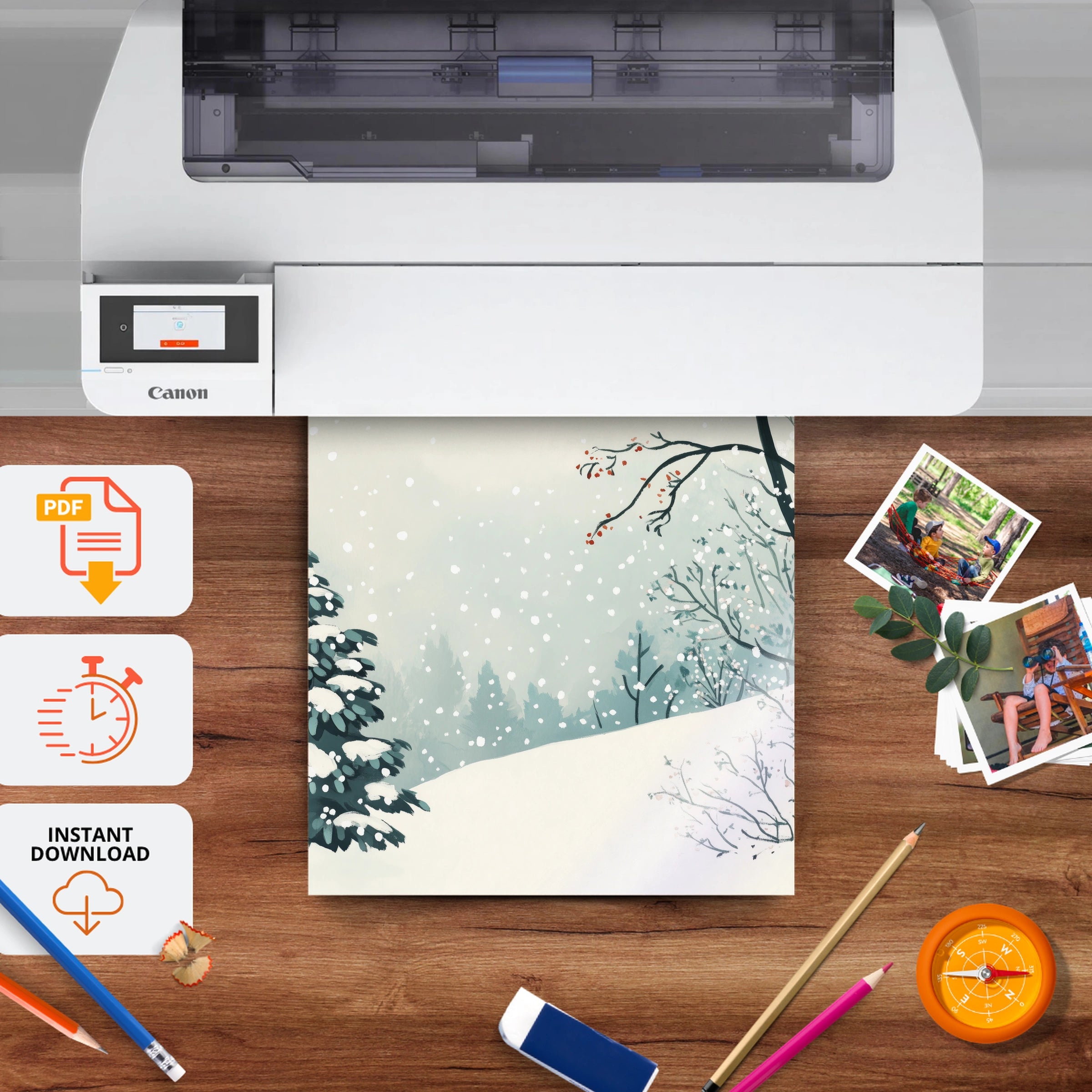 Winter Scene Christmas Print - printable nursery wall art, instant download to print at home