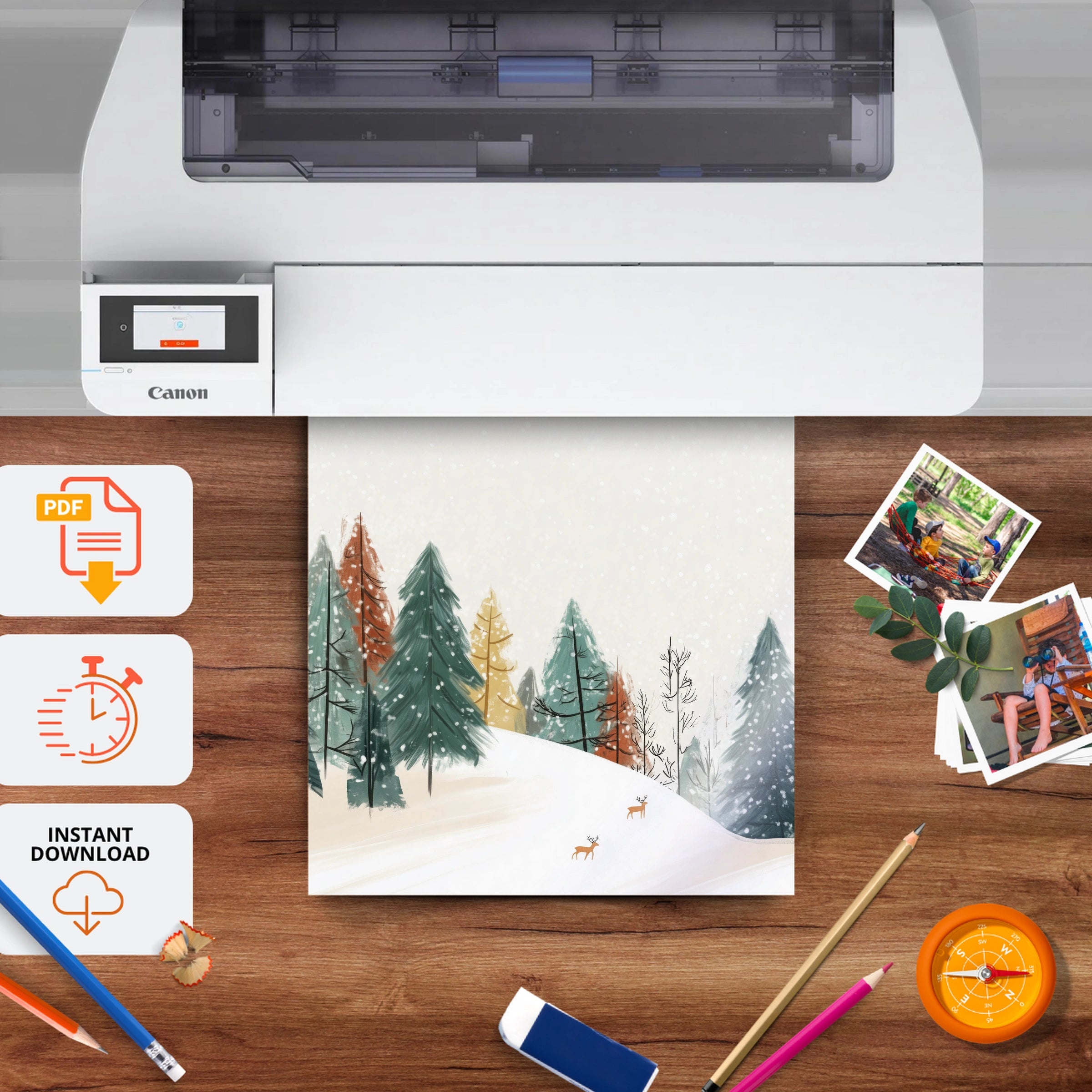 Winter Trees Christmas Print - printable nursery wall art, instant download to print at home