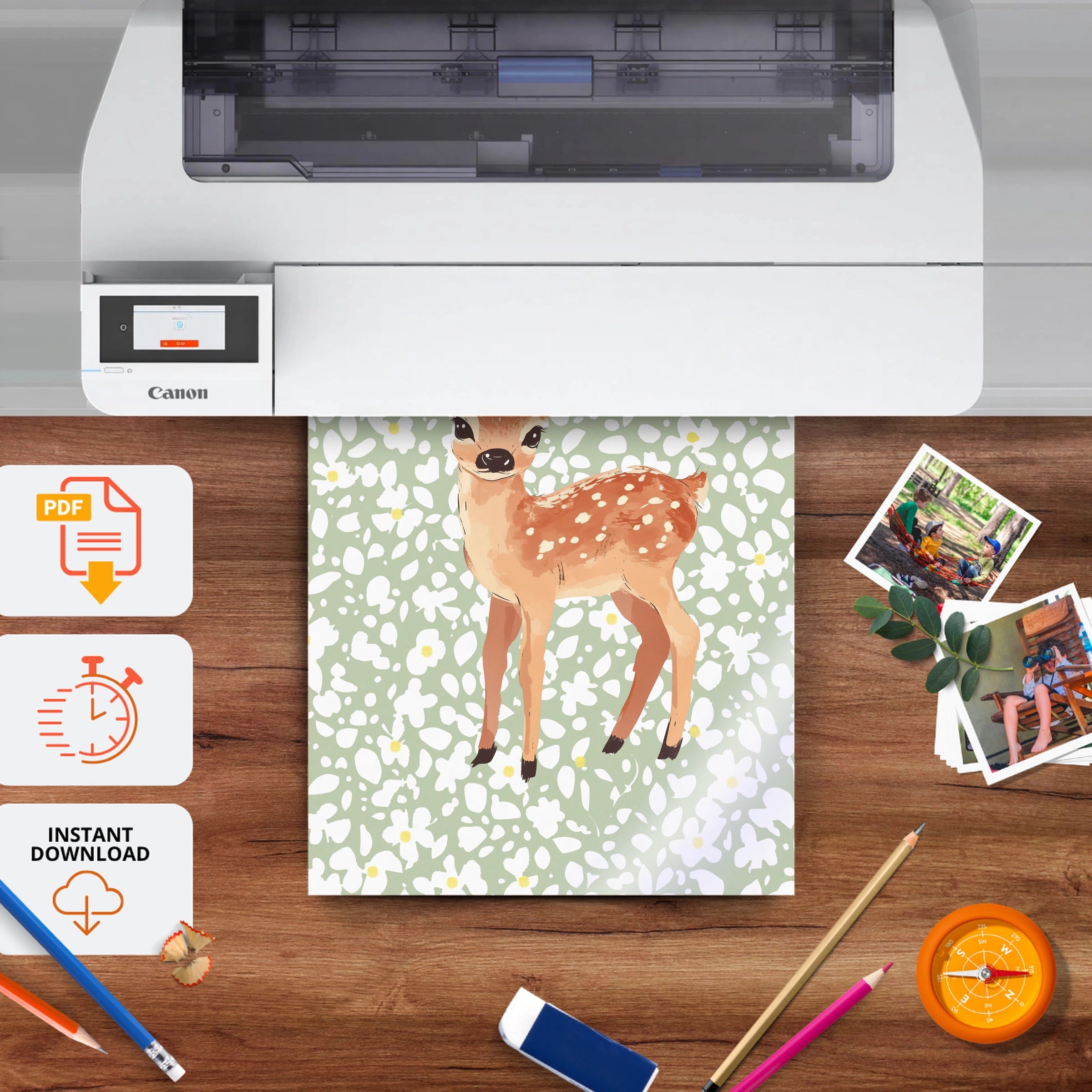 Woodland Fawn Nursery Print - printable nursery wall art, instant download to print at home