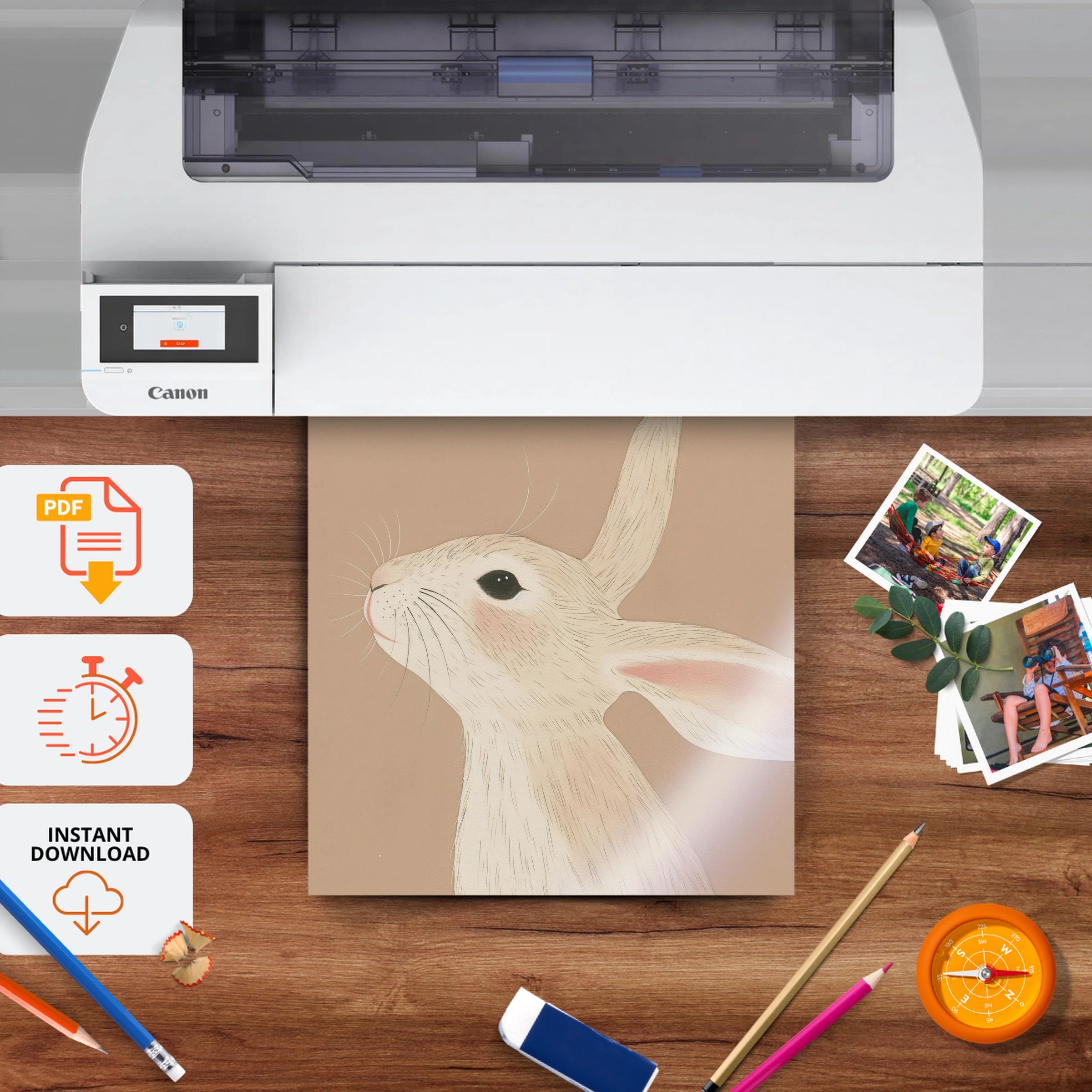 Woodland Hare Nursery Print - printable nursery wall art, instant download to print at home
