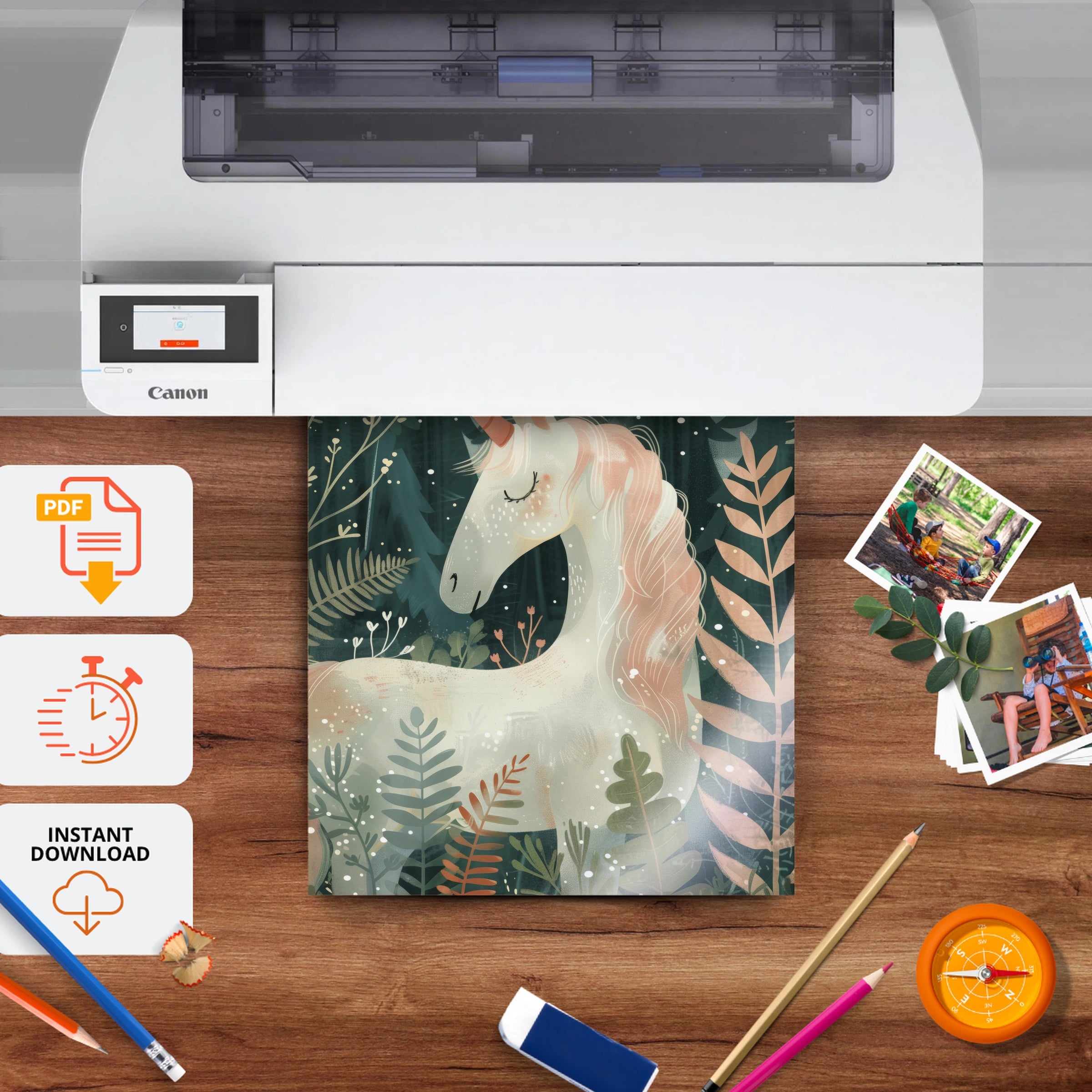 Woodland Unicorn Nursery Print - printable nursery wall art, instant download to print at home