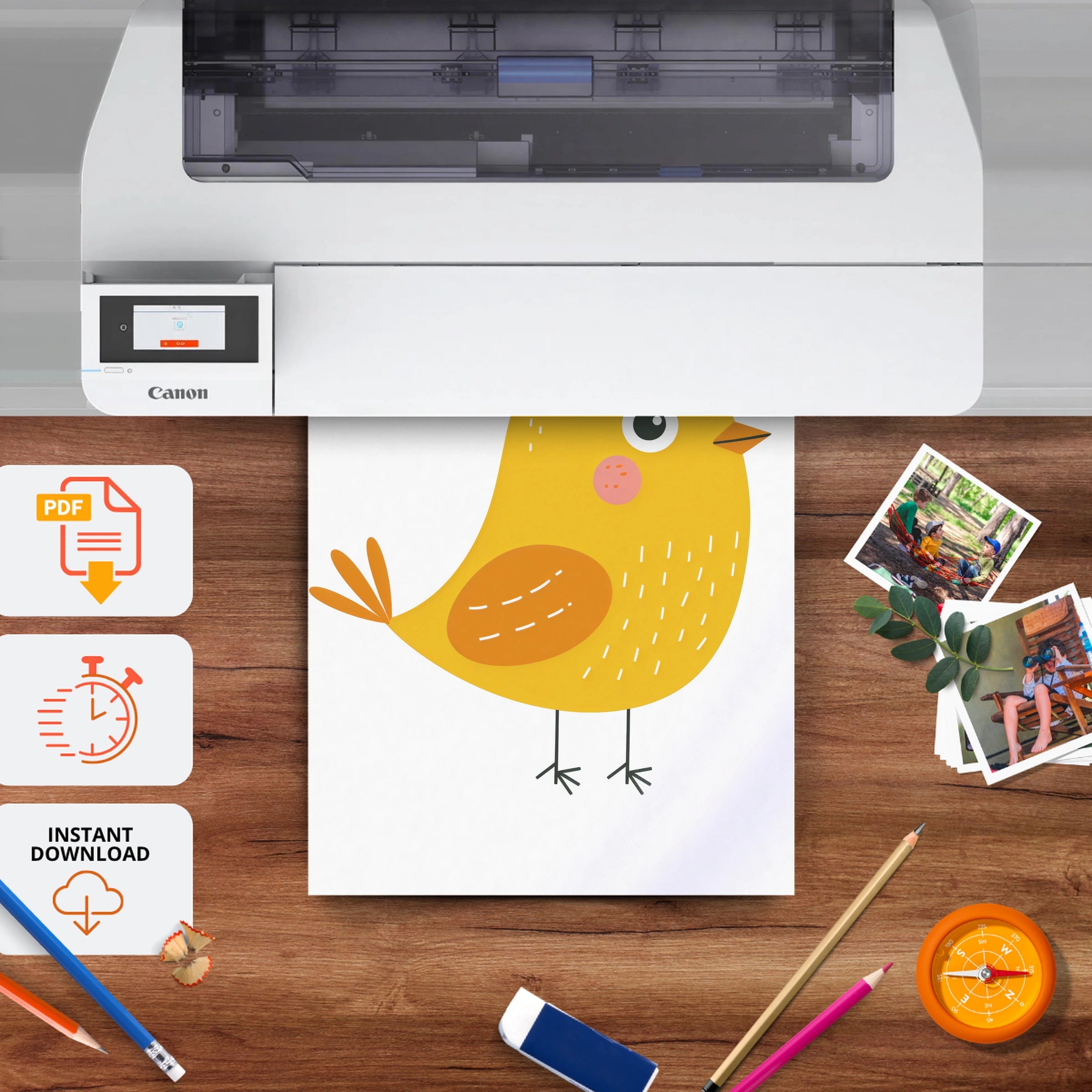Yellow Bird Nursery Print - printable nursery wall art, instant download to print at home