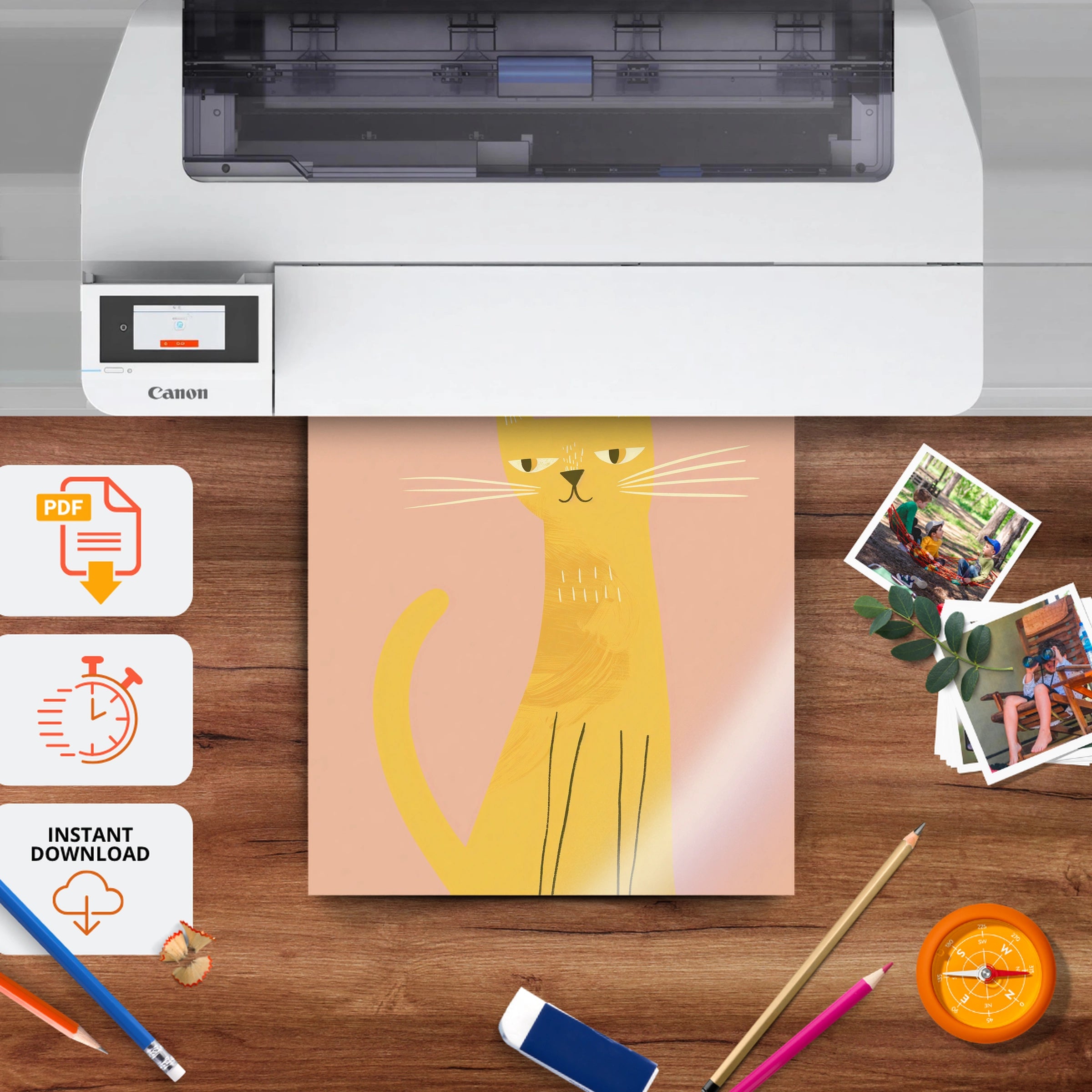 Yellow Cat Nursery Print - printable nursery wall art, instant download to print at home