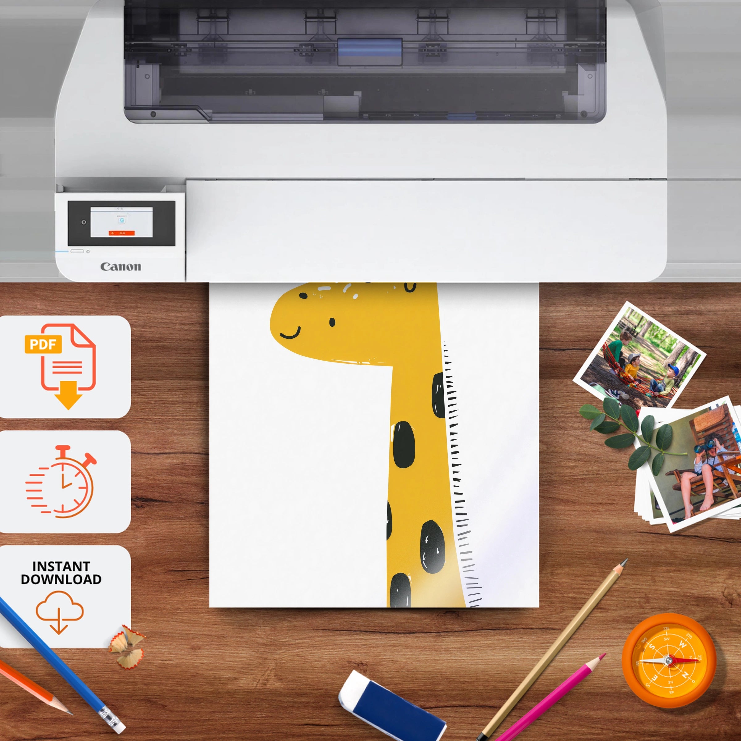 Yellow Giraffe Nursery Print - printable nursery wall art, instant download to print at home