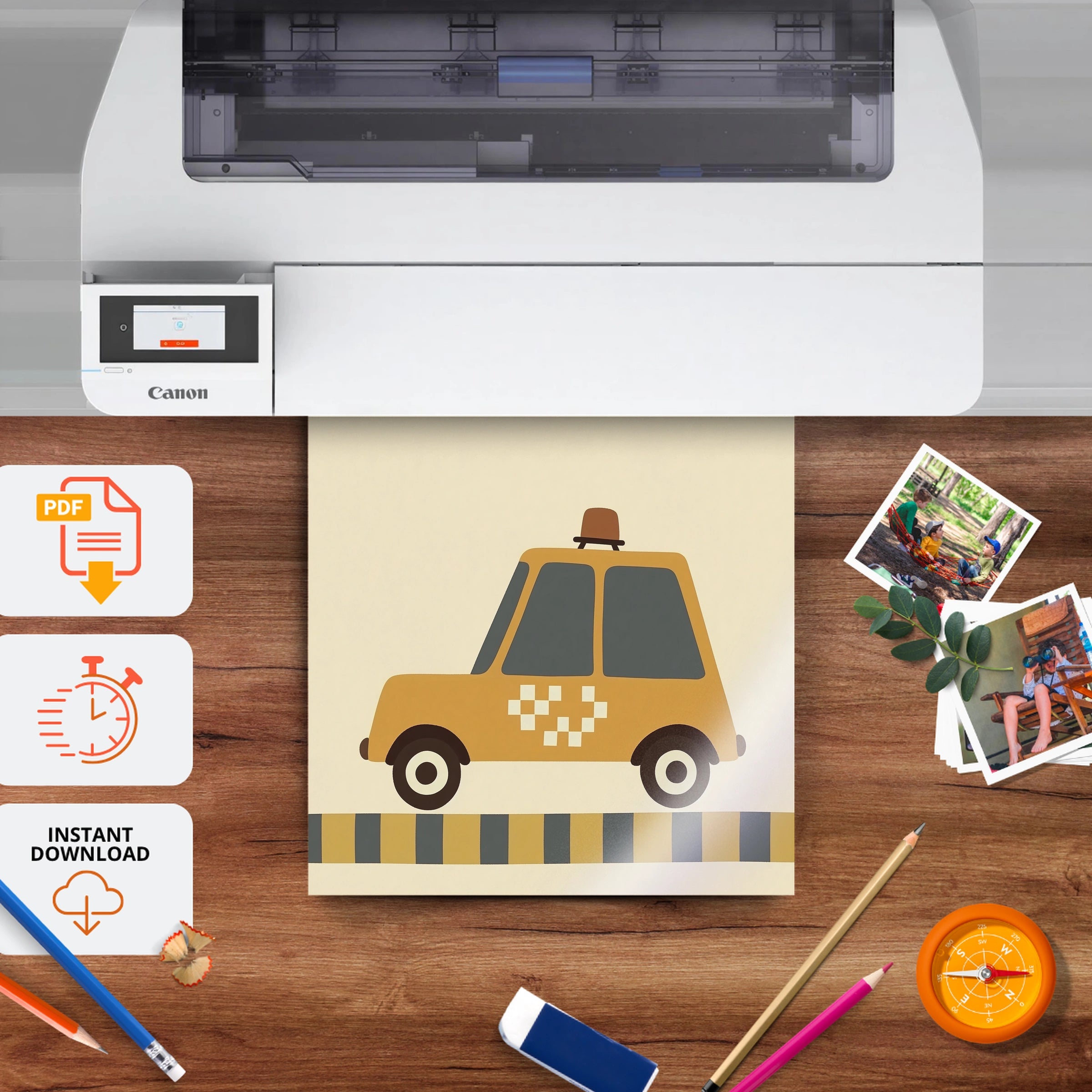 Yellow Taxi Cab Nursery Print - printable nursery wall art, instant download to print at home