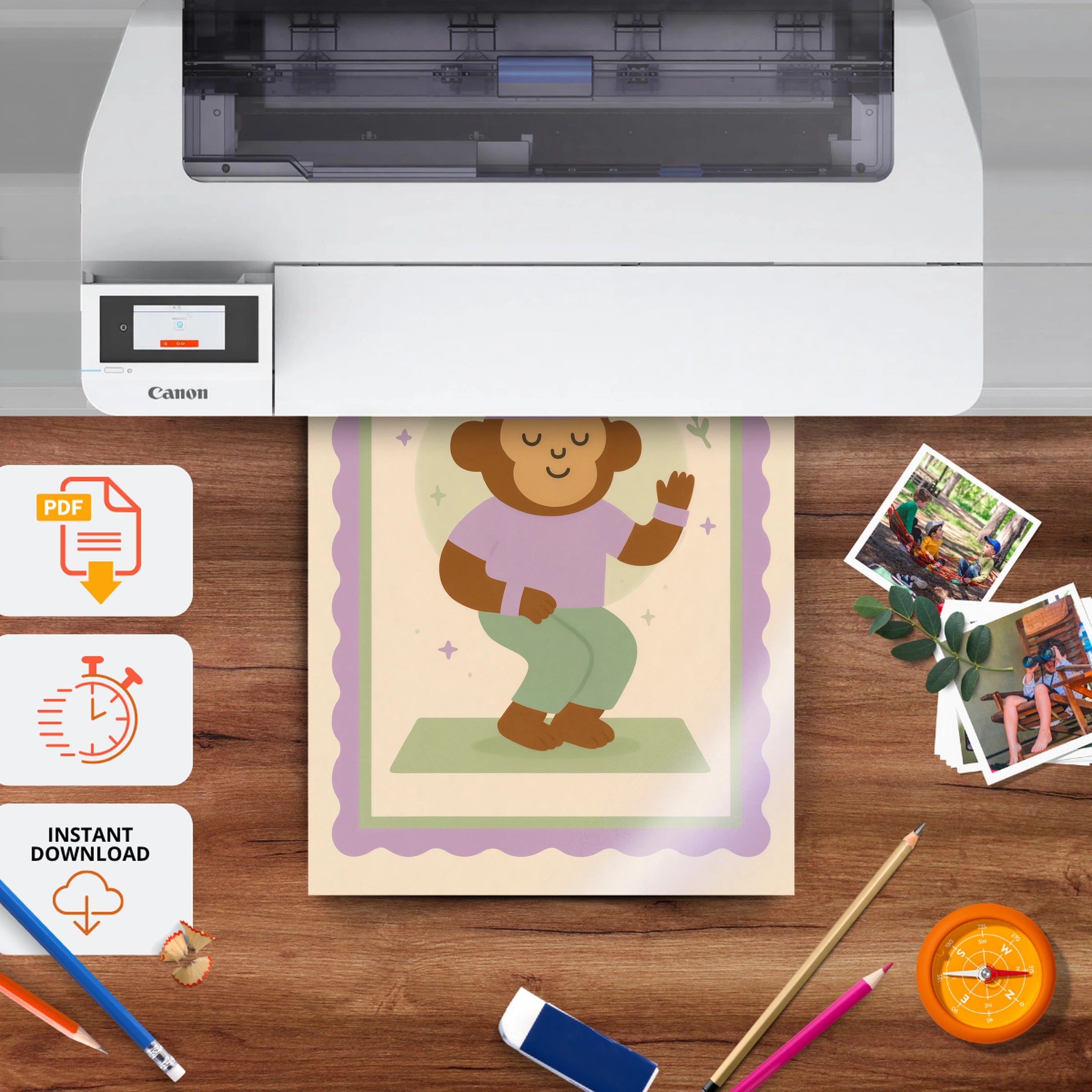 Yoga Monkey Nursery Print - printable nursery wall art, instant download to print at home