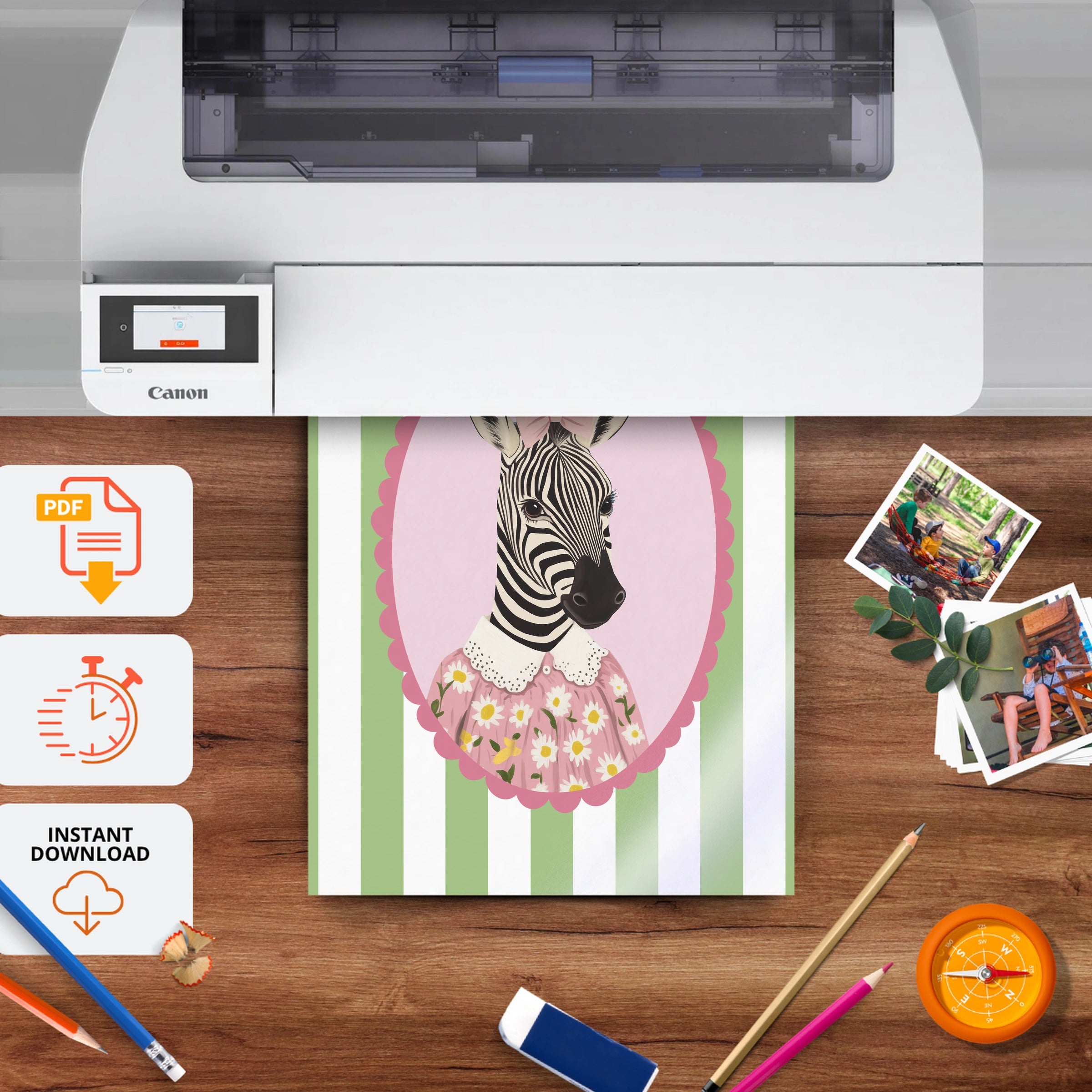 Zebra in a Dress Nursery Print - printable nursery wall art, instant download to print at home
