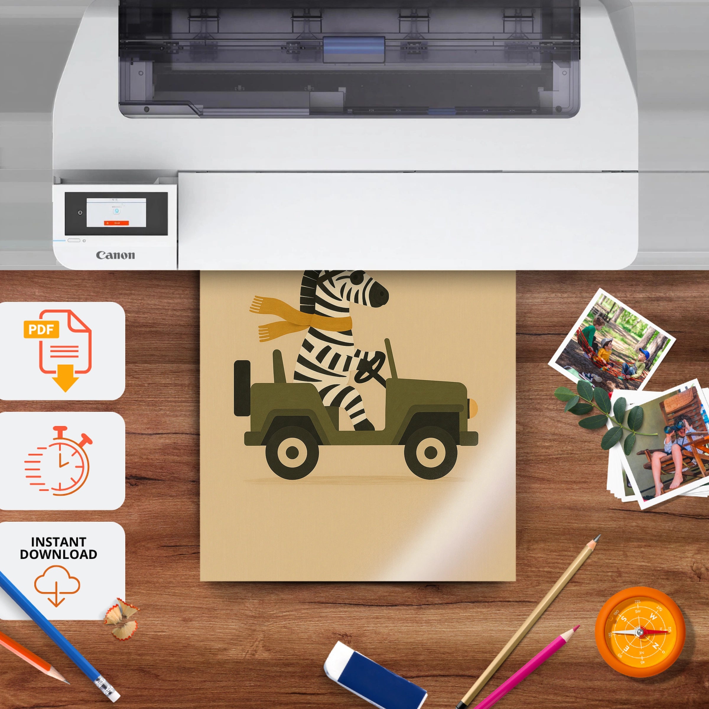 Zebra in a Jeep Nursery Print - printable nursery wall art, instant download to print at home